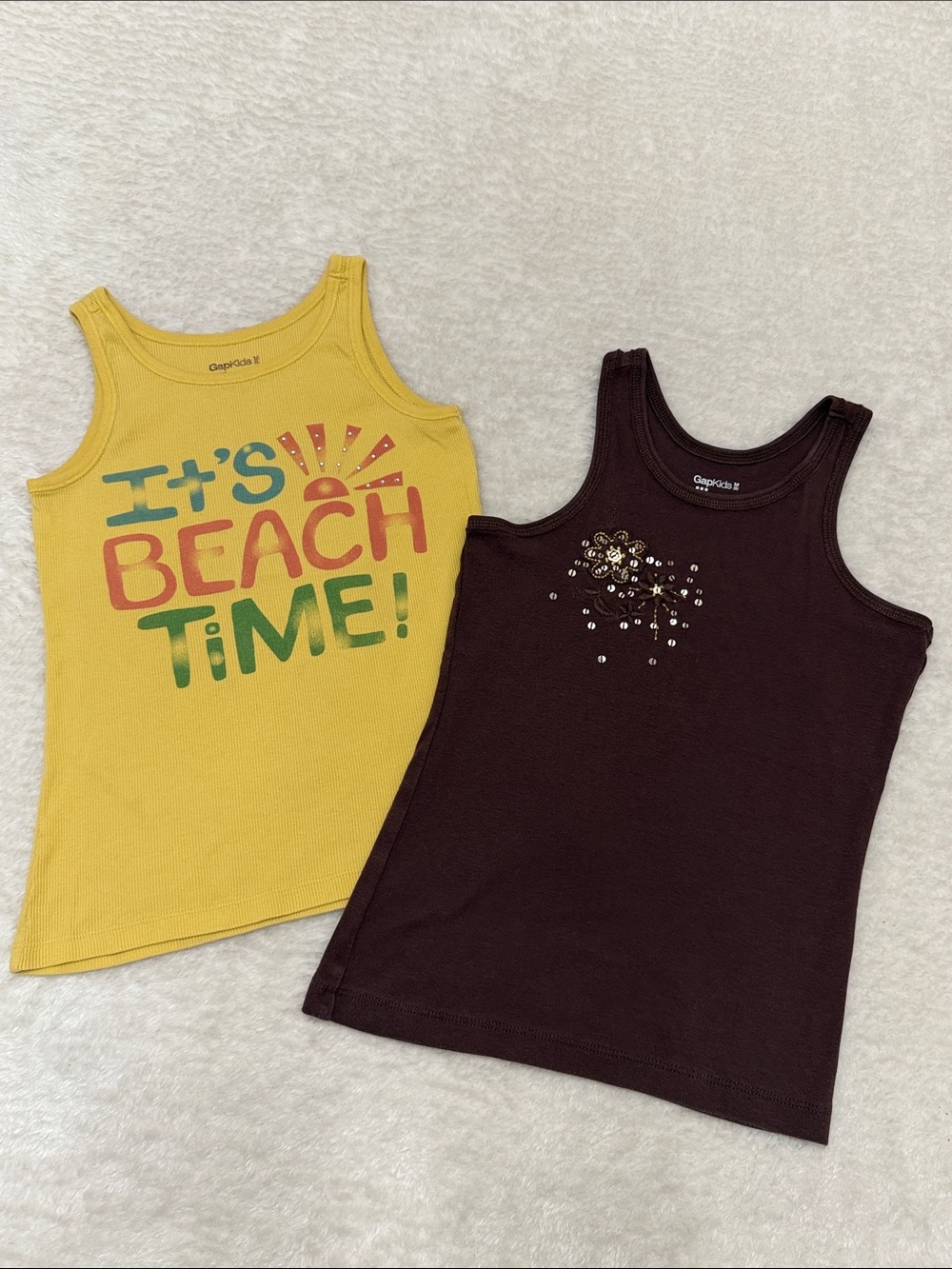GAP Kids Yellow Rhinestone 'It's Beach Time!' & Brown Embellished Tank Set